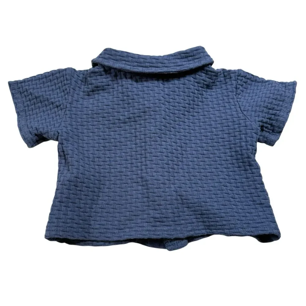 RZ Rachel Zoe Baby 18M Blue 2 Piece Set Cotton Textured Shirt Pants Outfit